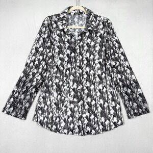 David Cline Top Womens XL Snap Front Blouse Artsy Abstract‎ Print Made in USA